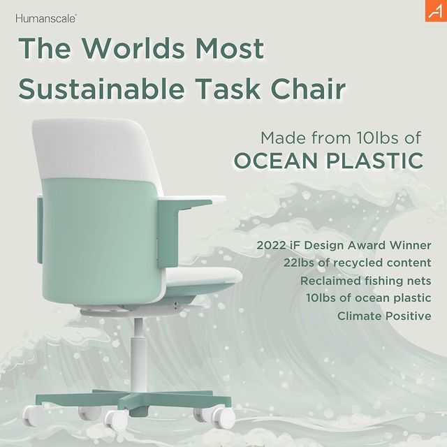 ‘From Ocean Waste to Inspired Workspace’🌊
 
Today is World Oceans Day and to celebrate, we’re highlighting the world's most sustainable task chair - ‘Path’ by @Humanscalehq ♻️🌊

Path is the newest addition to the Ocean Chair range from Humanscale. Path is composed of nearly twenty-two pounds of recycled content, which includes ocean plastic, post-consumer plastic bottles, and post-industrial material. 
Each chair is made of almost ten pounds of ocean plastic, a majority of which are reclaimed fishing nets, the most harmful form of ocean plastic.
The iF DESIGN award-winning task chair joins 25 other Humanscale products that are now recognised as ‘climate positive’!
 
Get in touch with us to find out more about Humanscale products using the link in our bio 📲
 
#AlphaYourSpace #Humanscale #PathTaskChair #WorldOceansDay #OceanChairs #HumanscaleOceanChairs